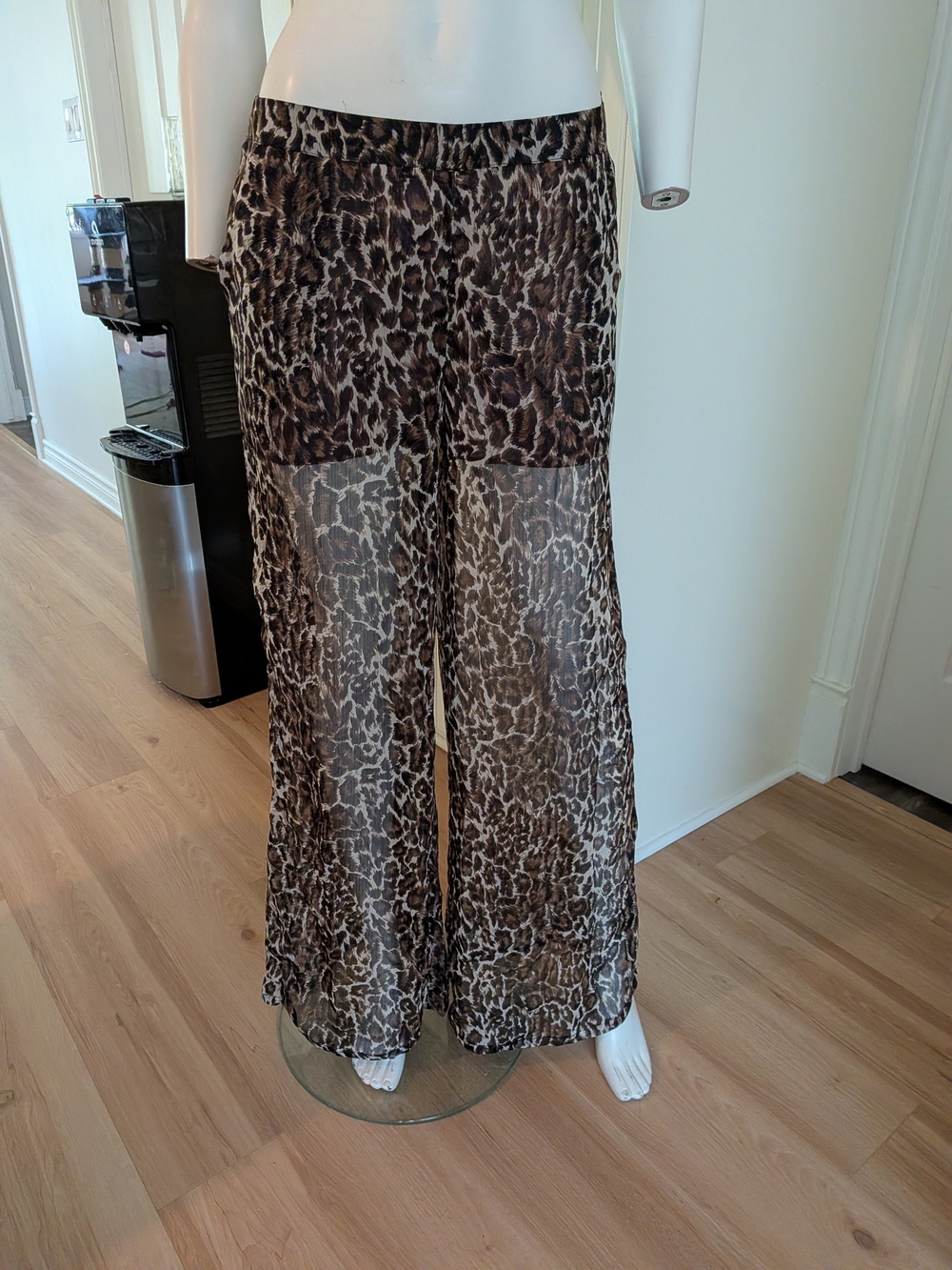 Sheer Animal Print Wide-Leg Skirt - Brown